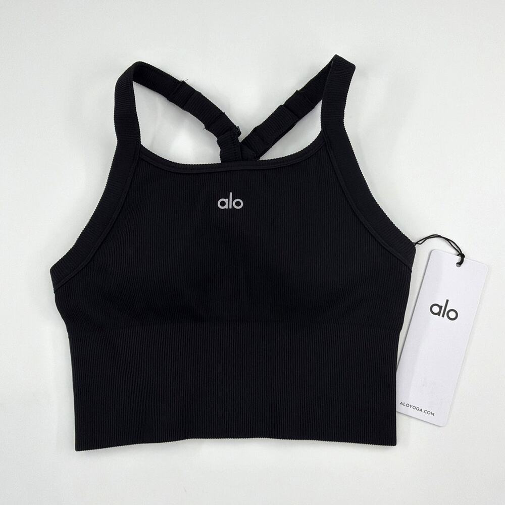 Alo Yoga Black Seamless Ribbed Favorite Bra Tank Size XS - Picture 3 of 9